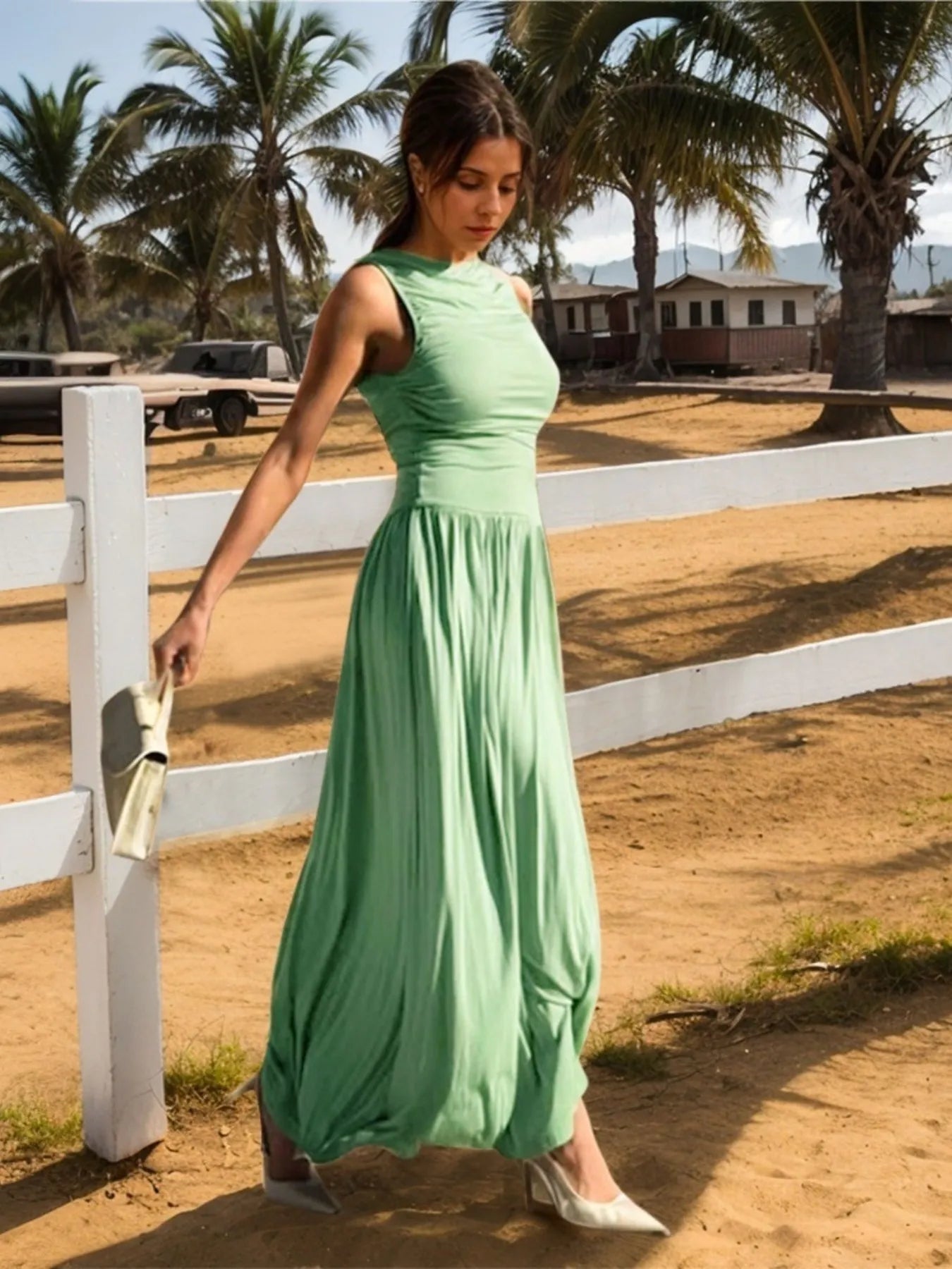 Trendsi Sleeveless Maxi Dress in Light Green for Summer Events and Casual Outings
