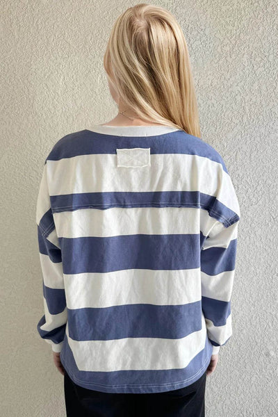 Women's Striped Long Sleeve T-Shirt - Relaxed Crew Neck Cotton Tee - Fashions Envy