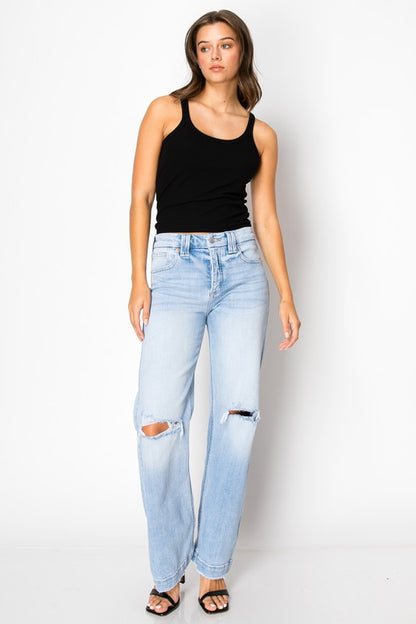 Artemis Vintage women's tummy control jeans light wash ripped straight leg high rise casual fit