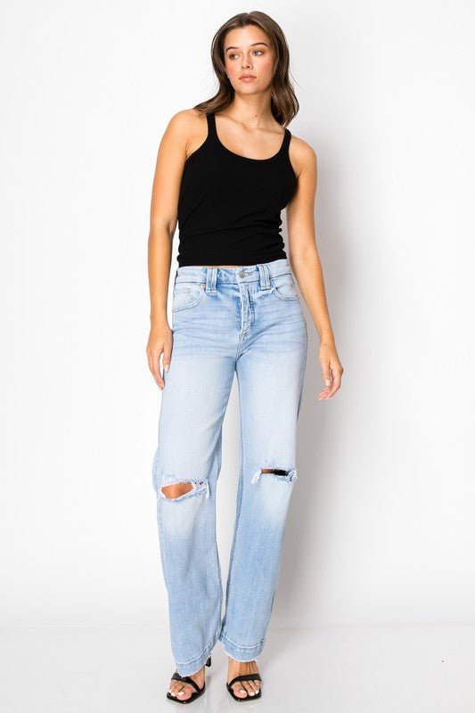 Artemis Vintage women's tummy control jeans light wash ripped straight leg high rise casual fit