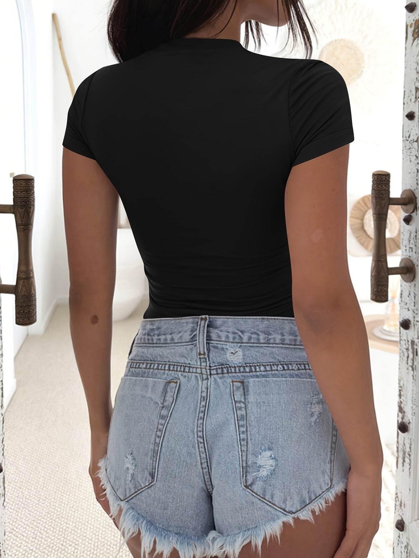 Y2K V-Neck T-Shirt Set - 2 Piece Slim Fit Tops - Fashions Envy