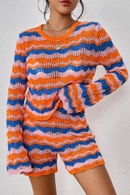 Trendsi Colorful Sweater and Knit Shorts Set with Wavy Pattern for Stylish Summer Outfits