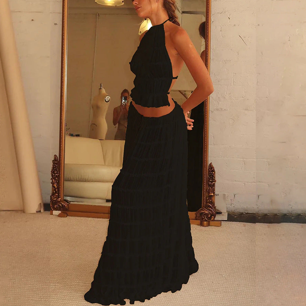 Trendy Halter Top & Maxi Skirt in Black for a Stylish Summer Look