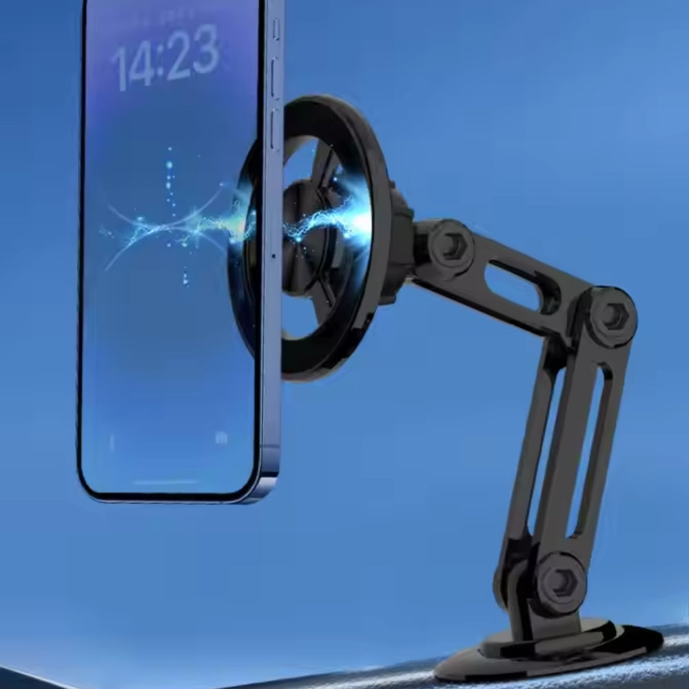 Fashions Envy Magnetic Car Phone Holder with adjustable arm and suction base holding a smartphone