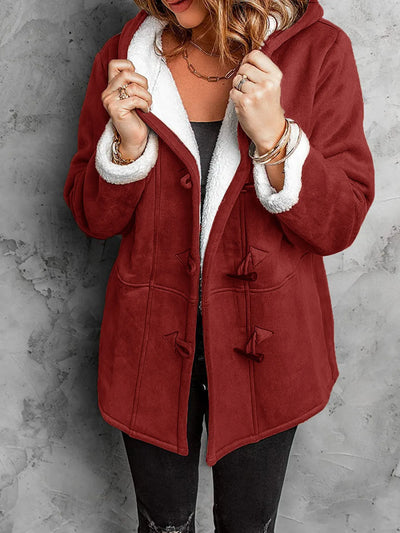 Trendsi plus size sherpa lined winter coat in red with hood white lining toggle closures