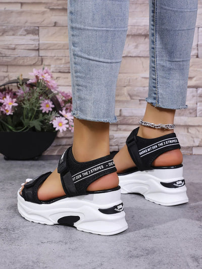 Trendsi Platform Sport Sandals black and white chunky platform sole with adjustable ankle straps casual