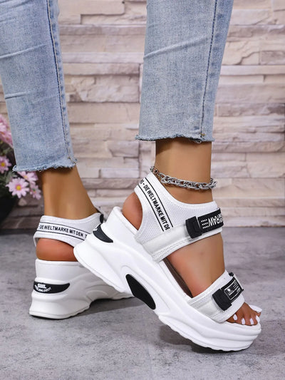 Trendsi white Platform Sport Sandals with chunky platform sole adjustable Velcro straps and black accents