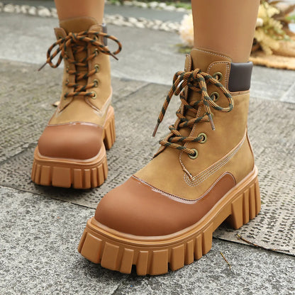 Trendsi Platform Combat Boots tan chunky lug sole lace up ankle boots for edgy street style