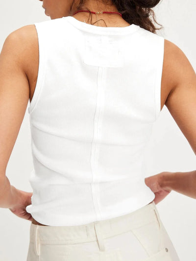 Trendsi V-Neck Tank Top in white with a fitted design and sleeveless style