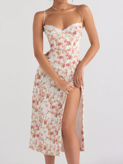 Trendsi Split Print Cami Dress with Floral Design and High Slit for a Stylish Look
