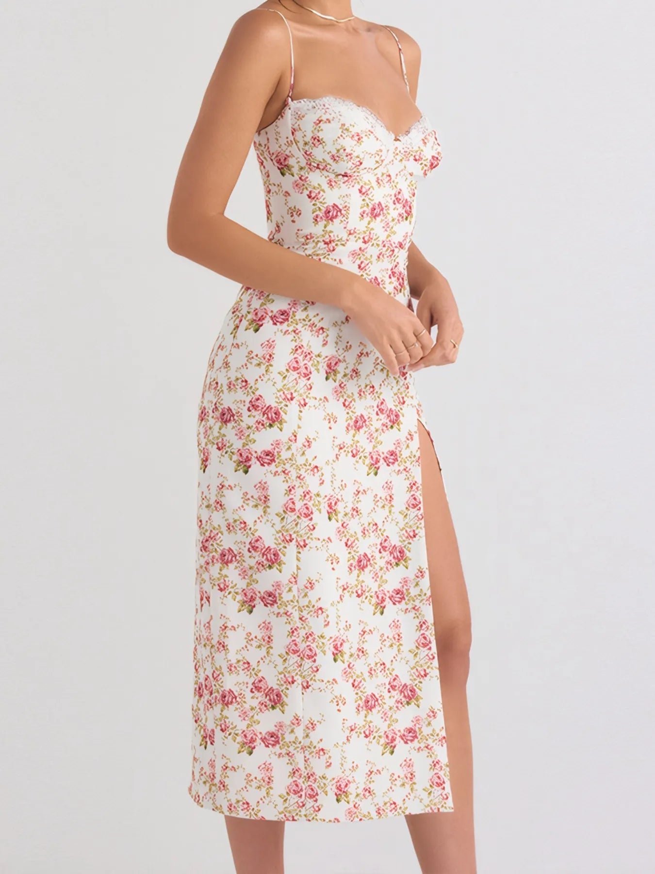 Trendsi Split Print Cami Dress with Floral Design and Side Slit for a Stylish Summer Look