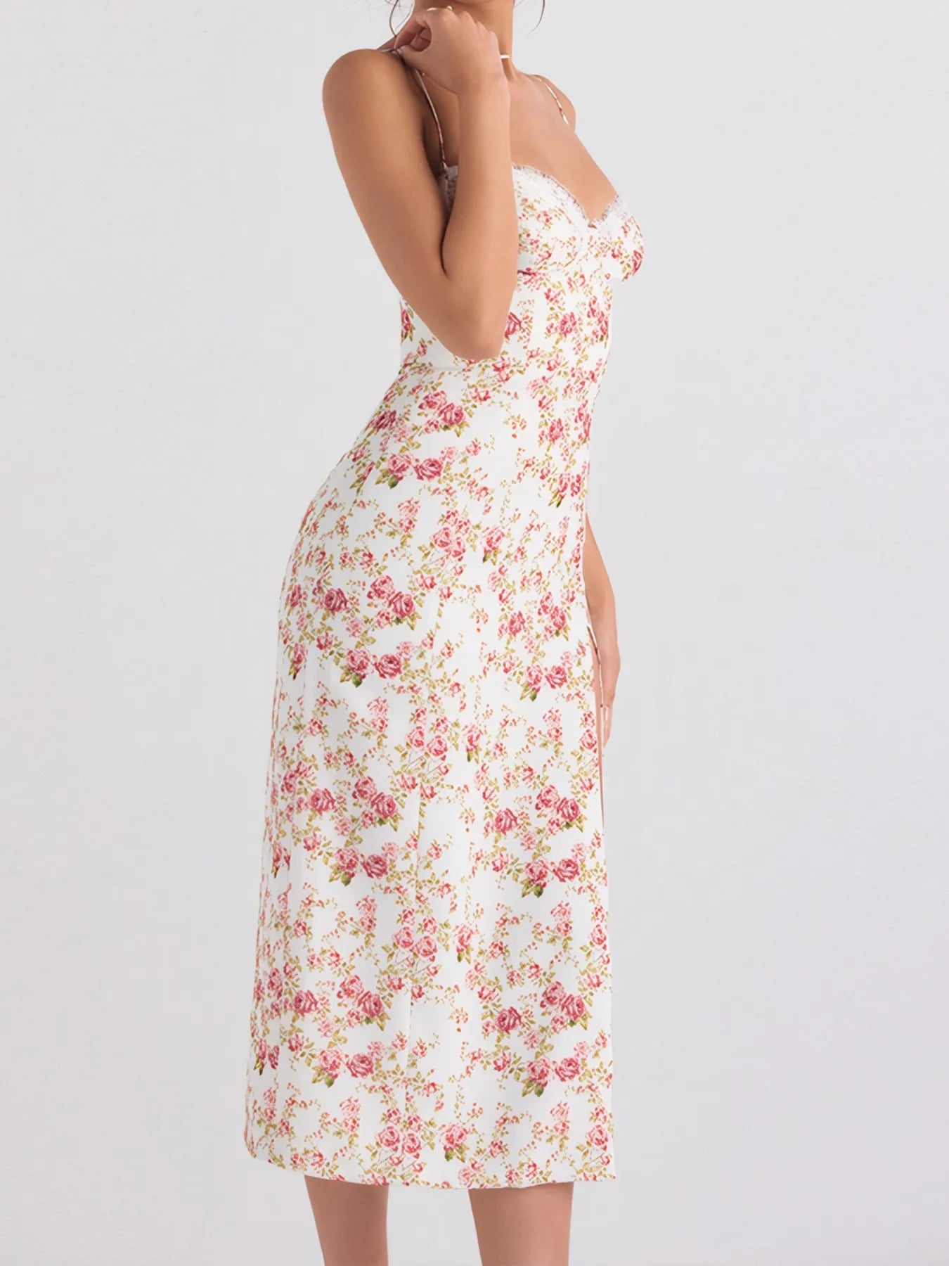 Trendsi Split Print Cami Dress in floral pattern for a stylish summer look