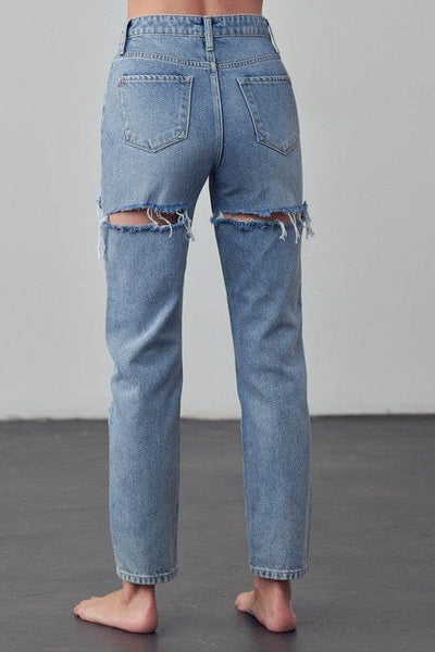 Back view of Insane Gene Straight Ankle Jeans featuring ripped detailing for a trendy look