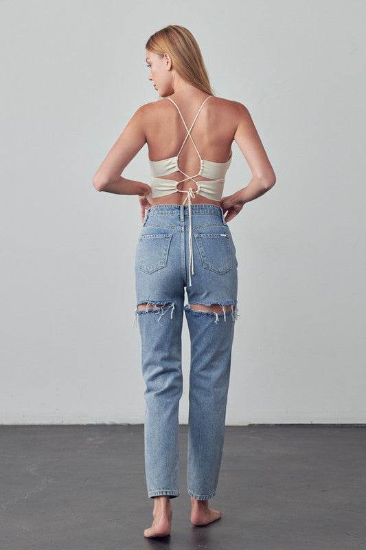 Stylish Insane Gene Straight Ankle Jeans with a relaxed fit and distressed details, perfect for casual wear