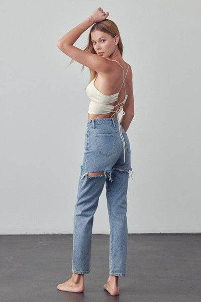 Insane Gene Straight Ankle Jeans in light blue with distressed details and a relaxed fit