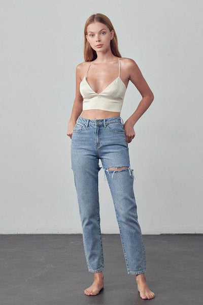 Insane Gene Straight Ankle Jeans in Light Wash with a Relaxed Fit and Distressed Details