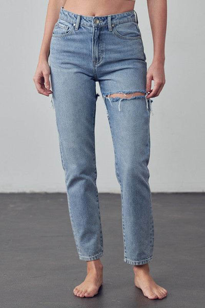Insane Gene Straight Ankle Jeans in Light Blue with Distressed Details and Classic Fit