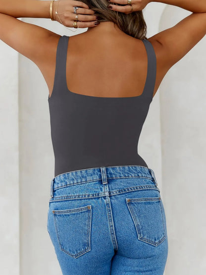 Trendsi V-Neck Tank Top in dark gray with a stylish square back design