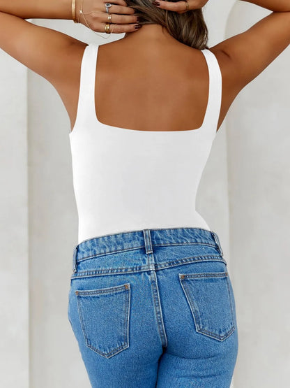 Trendsi V-Neck Tank Top in white with wide straps and a sleek design, perfect for summer wear