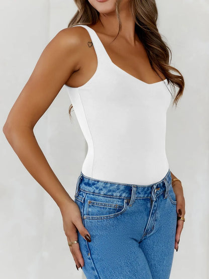 Trendsi V-Neck Tank Top in White, perfect for casual outfits and layering with denim jeans