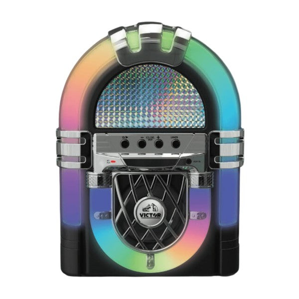 Victor BLVD Mini Bluetooth Jukebox by Jupiter Gear with colorful retro design and classic speaker grill