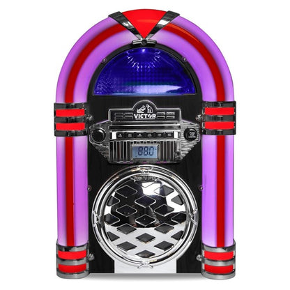 Victor Broadway II Desktop CD Jukebox with retro neon red and purple lights by Jupiter Gear