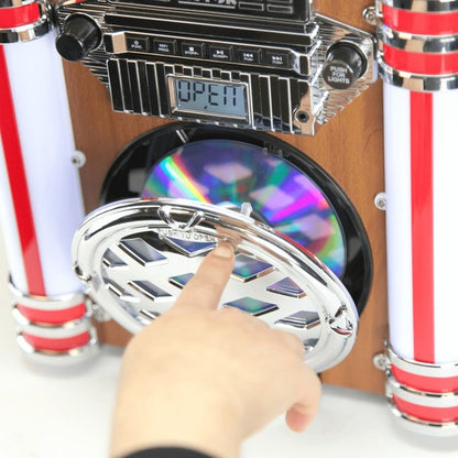 Victor Broadway II Desktop CD Jukebox with hand opening CD tray showcasing colorful disc inside