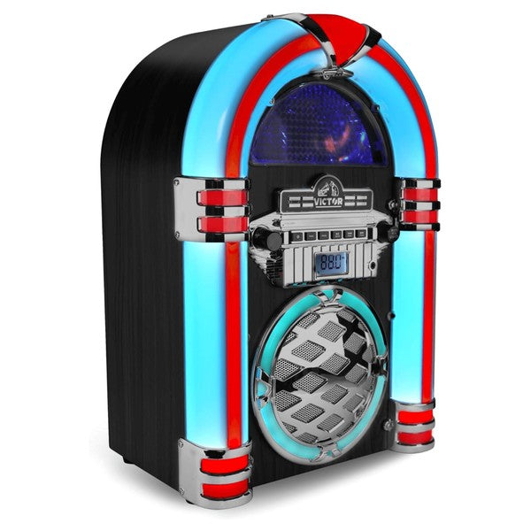 Victor Wilshire Bluetooth Jukebox by Jupiter Gear with retro design and blue red LED lights