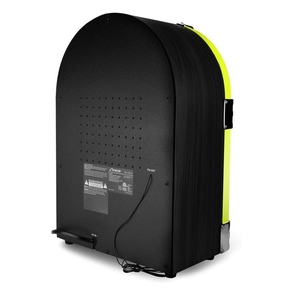 Back view of Victor Wilshire Bluetooth Jukebox by Jupiter Gear with black and yellow design