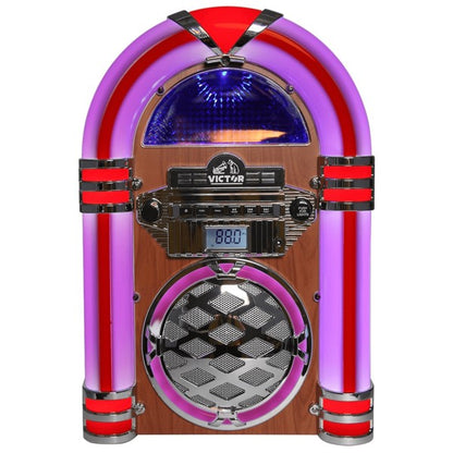 Victor Wilshire Bluetooth Jukebox by Jupiter Gear with retro design and colorful LED lights