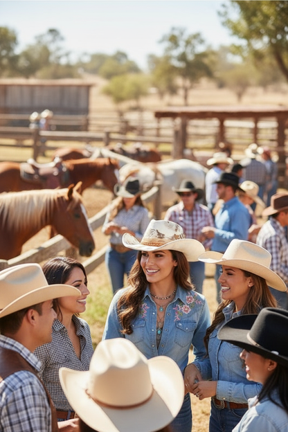 Vintage distressed cowboy fedora lifestyle - ranch with horses using slot 0