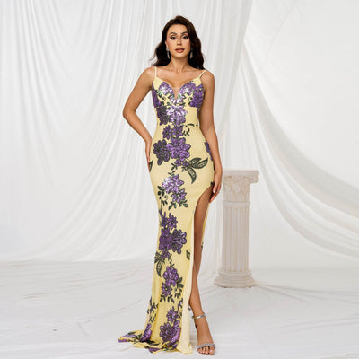 Elegant Wedding Dress with Brace Detail featuring floral patterns and a stylish side slit