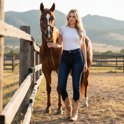 Western Bootcut Jeans Horse Embroidery Ranch Scene