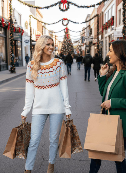 White Fair Isle Sweater - Colorful Pattern Design - Fashions Envy