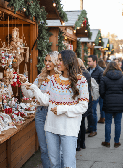 White Fair Isle Sweater - Colorful Pattern Design - Fashions Envy