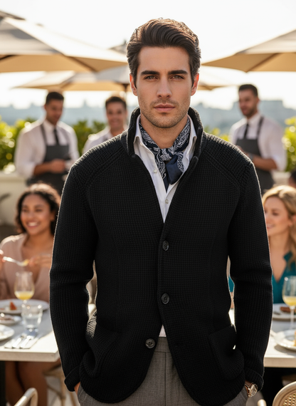 White Textured Knit Coat Lifestyle