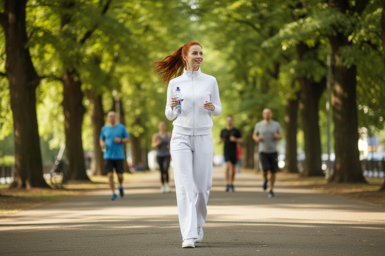 White zip-up set at urban park