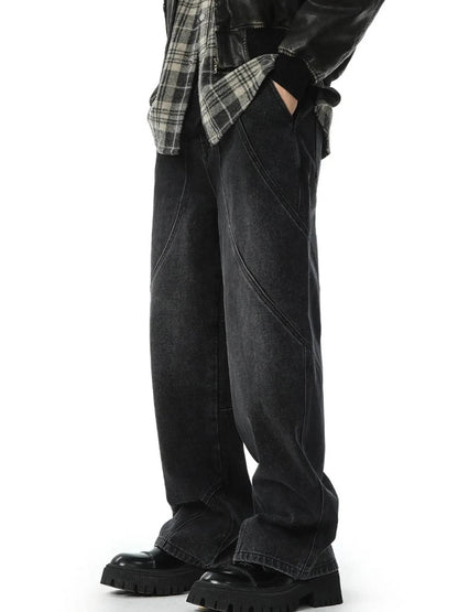 Trendsi Wide Leg Baggy Jeans in Black with Unique Seaming Design for a Casual Look