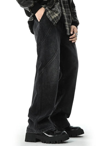 Trendsi Wide Leg Baggy Jeans in Black with a stylish relaxed fit and unique seam detailing
