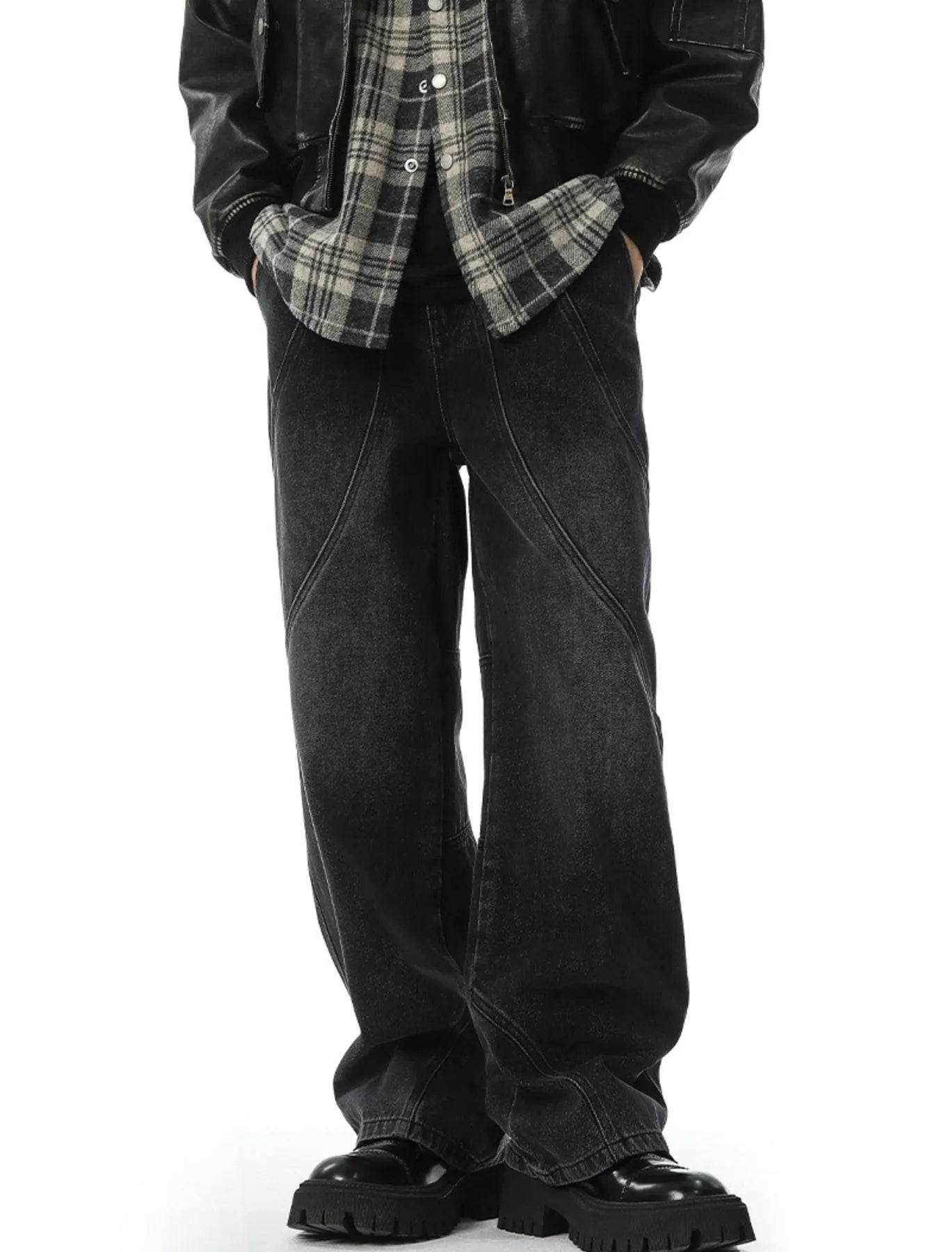 Trendsi Wide Leg Baggy Jeans in Dark Wash with Unique Stitching and Relaxed Fit