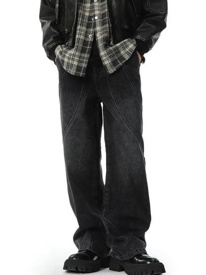Trendsi Wide Leg Baggy Jeans in Dark Wash with Unique Stitching and Relaxed Fit