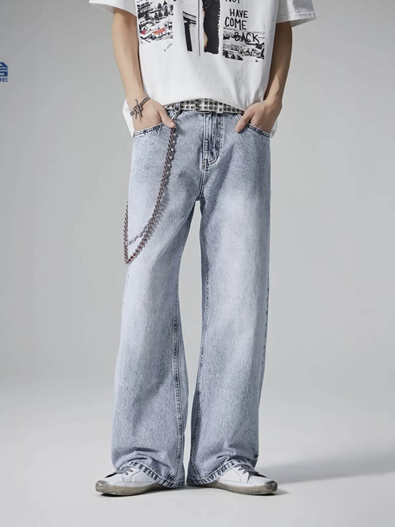 Trendsi Wide Leg Washed Jeans with a relaxed fit and stylish chain detailing for casual outfits
