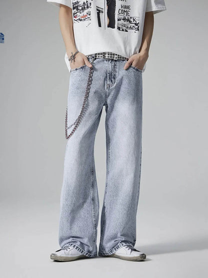 Trendsi Wide Leg Washed Jeans with a relaxed fit and stylish chain detailing for casual outfits
