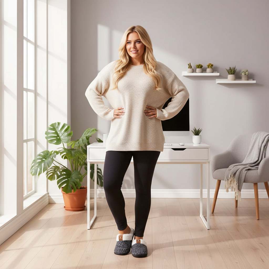 Wine red fleece-lined slippers home office lifestyle