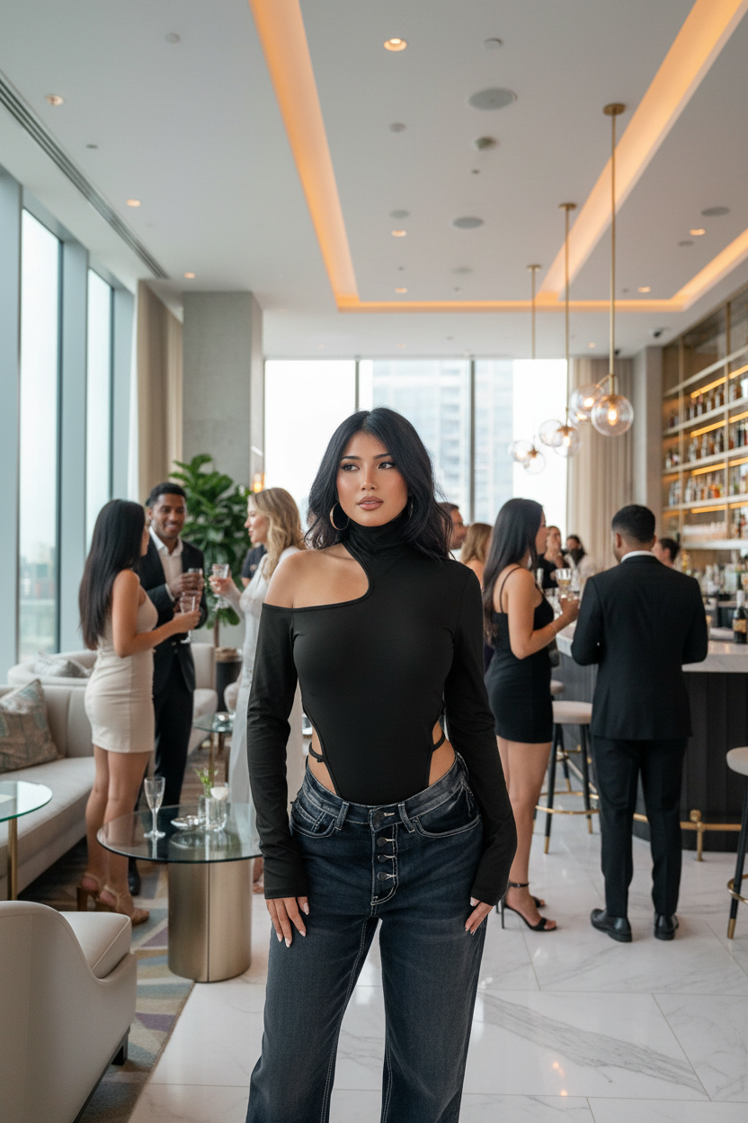 Woman in bodysuit at upscale lounge - slot 3