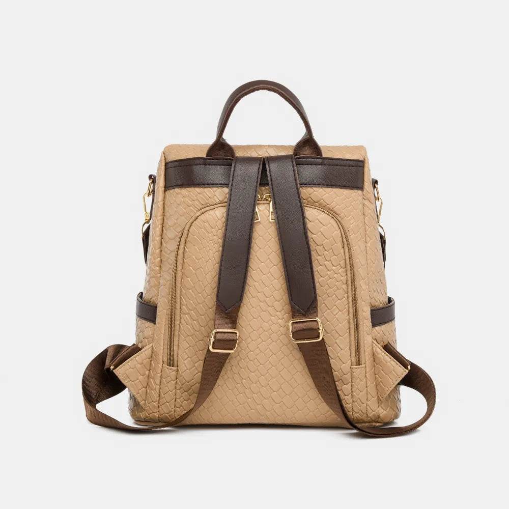 Trendsi Woven Backpack Handbag in beige with stylish straps and multiple pockets for convenience