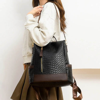 Stylish Woven Backpack Handbag in black with adjustable straps and a chic design