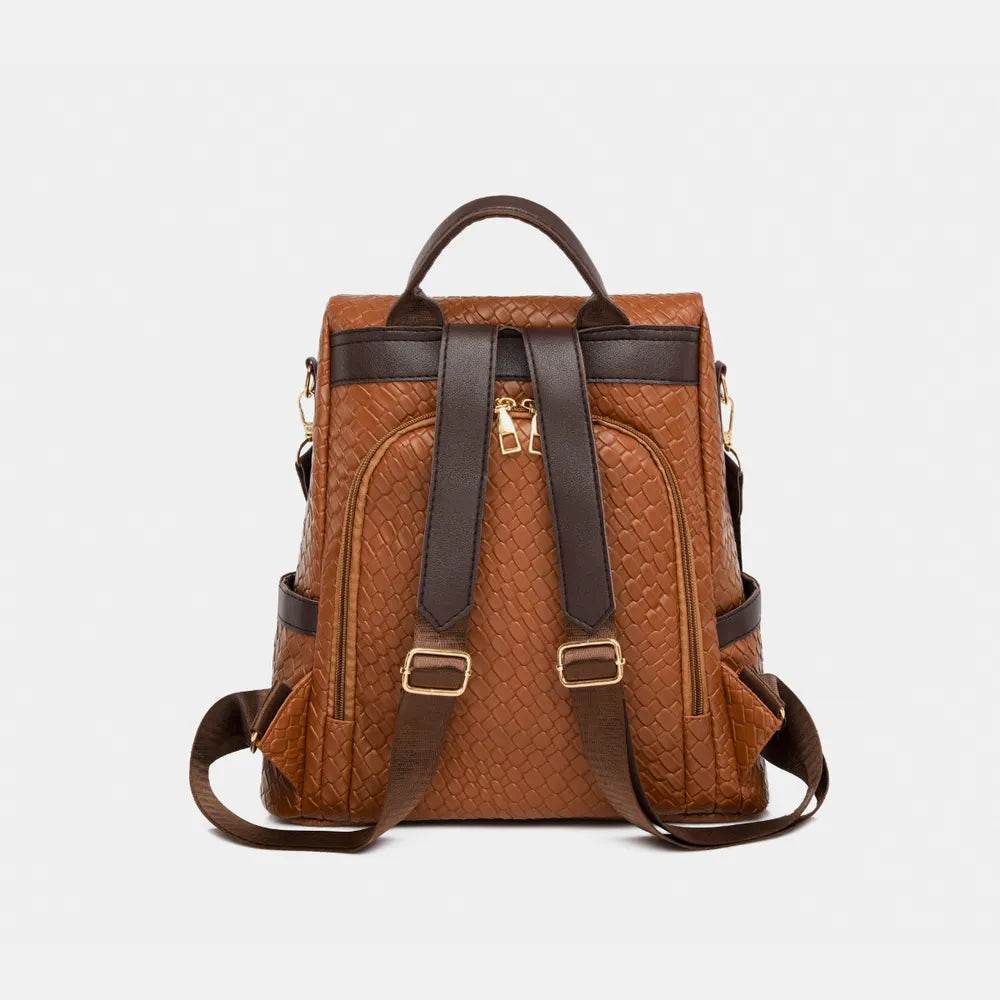 Trendsi Woven Backpack Handbag in brown with stylish woven design and adjustable straps