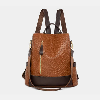 Trendsi Woven Backpack Handbag in Brown with Adjustable Straps and Exterior Pocket