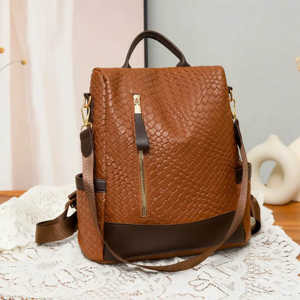 Trendsi Woven Backpack Handbag in brown with stylish design and adjustable straps for everyday use
